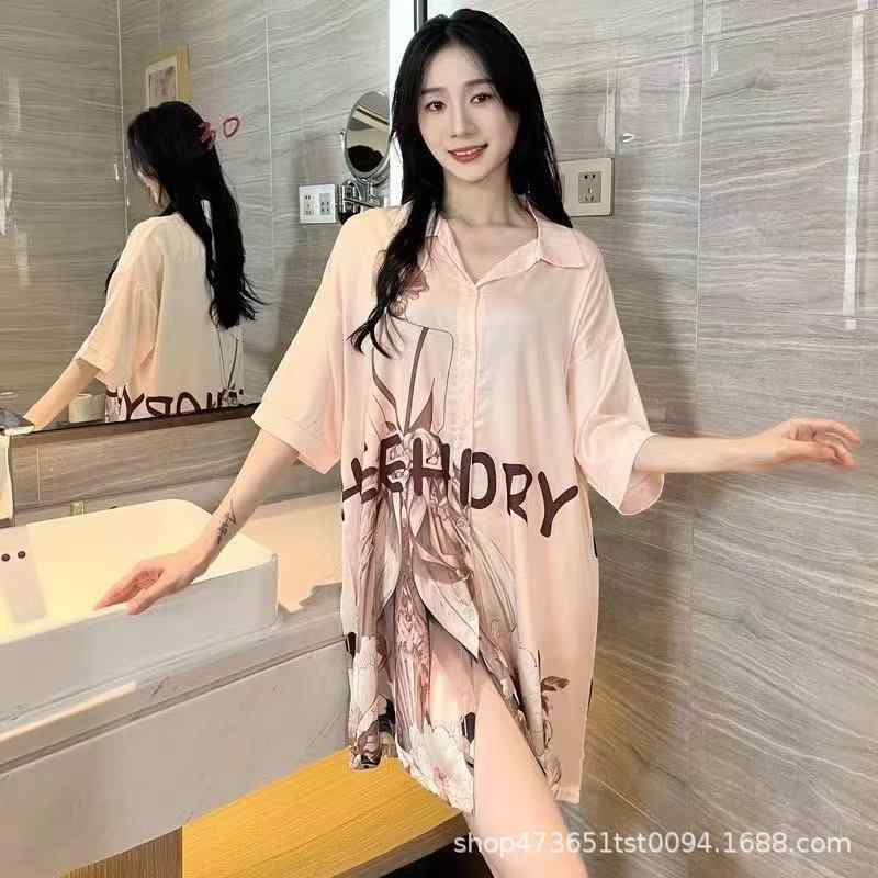 パジャマ レディース 半袖 ルームウェア 上下セット セットアップ シャツ ズボン 短パン ショートパンツ 接触冷感 再生繊維 部屋着 ナイトウェア 寝間着 キャラクター プリント 薄手 ゆったり 体型カバー 着痩せ 大きいサイズ 通気性 吸湿速乾 快適|リバーパディ