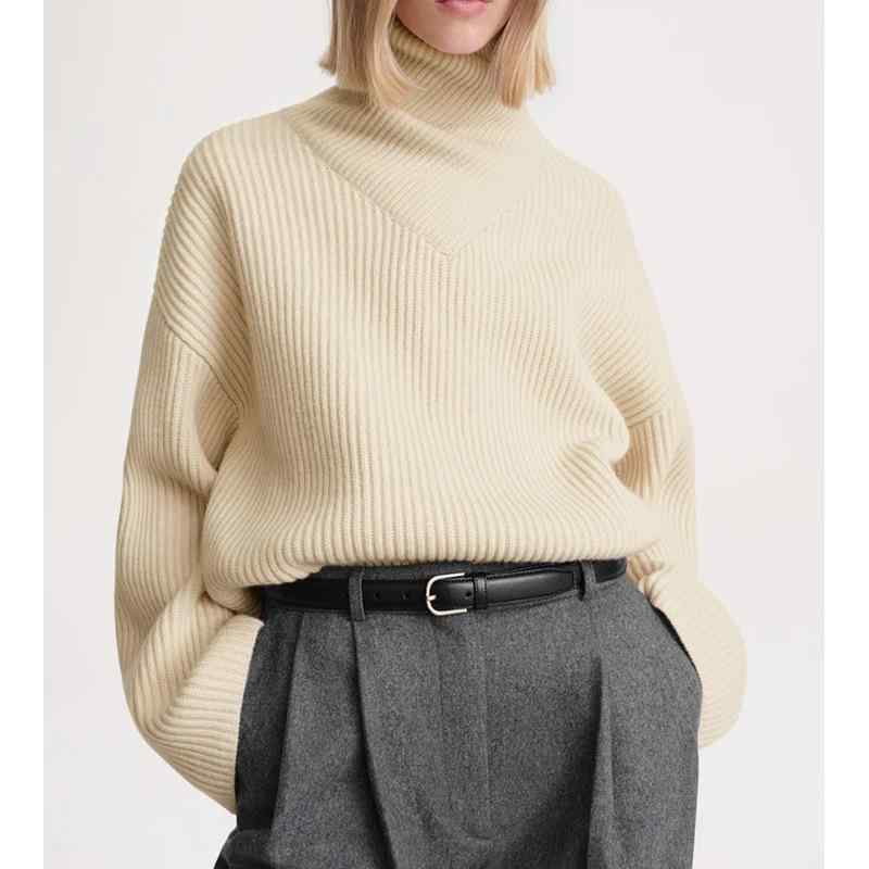 ニット レディース トップス セーター 長袖 ハイネック 厚手 ウール 混紡 リブ編み 無地 ゆったり 体型カバー 着痩せ お腹周り 二の腕カバー 大きいサイズ プラスサイズ 秋 冬 防寒 保温 高級感 柔らかい シンプル カジュアル 大人 ナチュラル ｜リバーパディ
