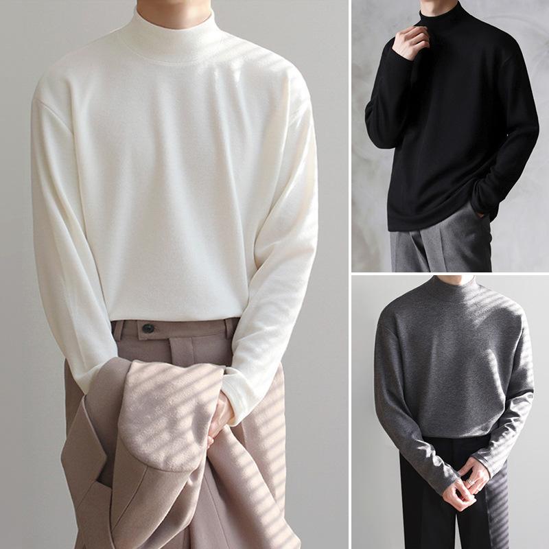 トップス メンズ 長袖 Tシャツ ハイネック カットソー 無地 インナー 体型カバー ゆったり 大きいサイズ 細見え 秋冬 暖かい 厚手 伸縮性 ストレッチ 防寒 重ね着 カジュアル シンプル 着回し力 通勤 通学 普段使い アウトドア ゴルフ ストリー｜リバーパディ