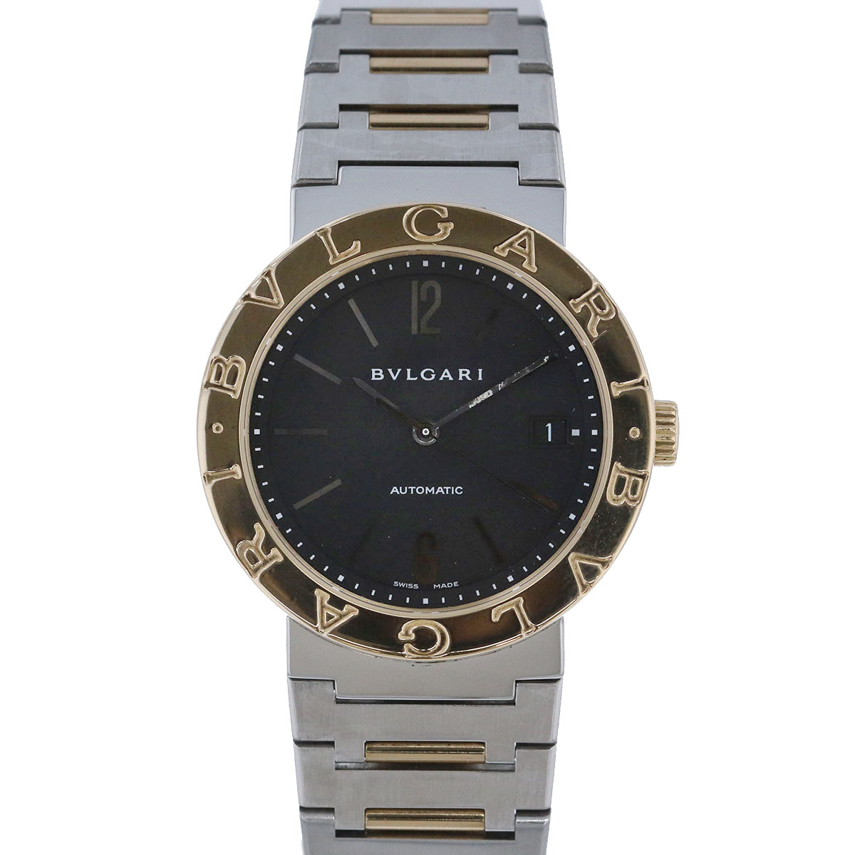 BVLGARI ブル小峡谷 ブルガリブルガリ 自動小銃一巻き 黒いこと文字記号盤 18K/SS 38粍 ウォッチ BB38SG ステンレス鋼スチール写真 黄色ゴールド しろがね色 ゴールド  メンズ【中古】