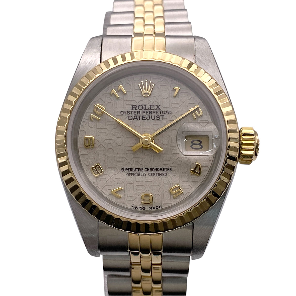 ROLEX ロレックス デイトジャスト 26粍 電子計算機文字記号盤 アラビア R番 ウォッチ 69173 ステンレス鋼スチール写真 黄色ゴールド しろがね色 ゴールド 象牙色  レディース【中古】