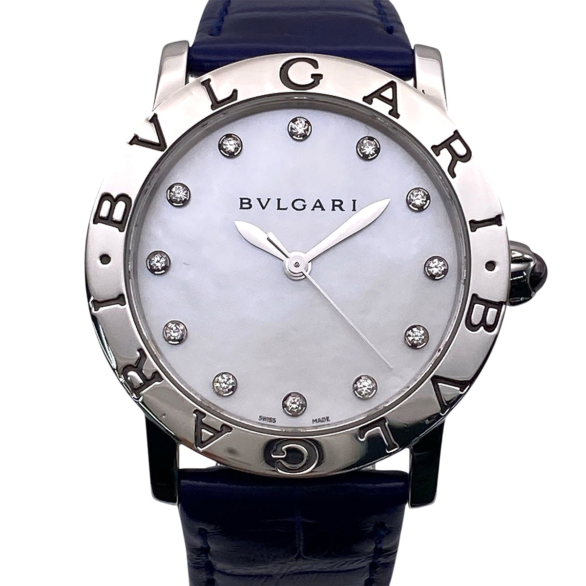 BVLGARI ブル小峡谷 ブルガリブルガリ 自動小銃一巻き MOP 12P金剛石 33粍 ウオッチ 102746 ステンレス鋼スチール写真 しろがね色 米国海軍 緑であること  ボーイズ【中古】