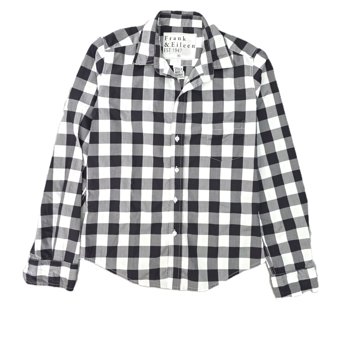 【値下げ】Frank&Eileen フランクアンドアイリーン スキッパーシャツ ギンガムチェック 長袖シャツ XS コットン ブラック ホワイト レディース【中古】