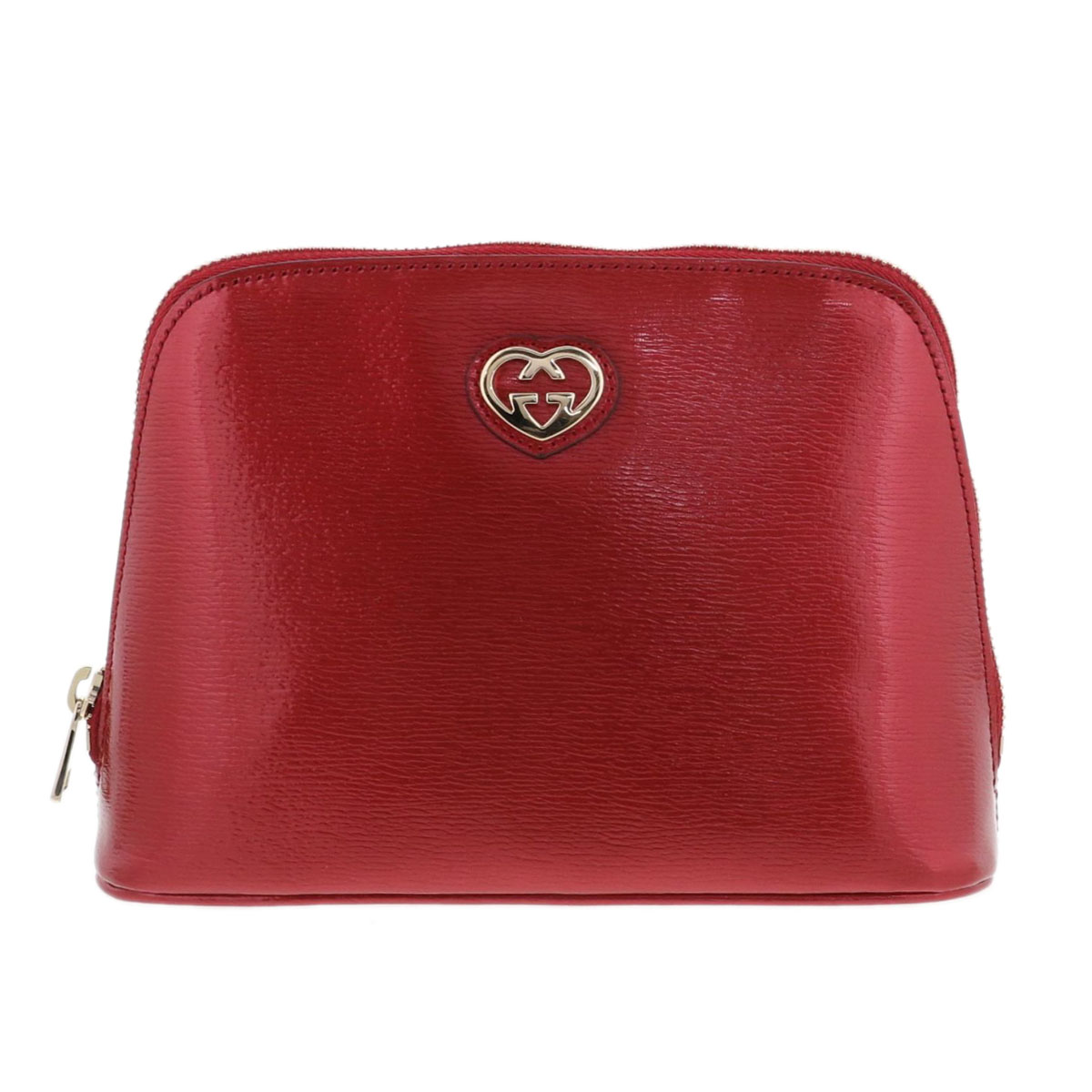GUCCI グッチ インターロッキングG ポーチ ハート 338189 レザー メタリックレッド コスメポーチ レディース【中古】