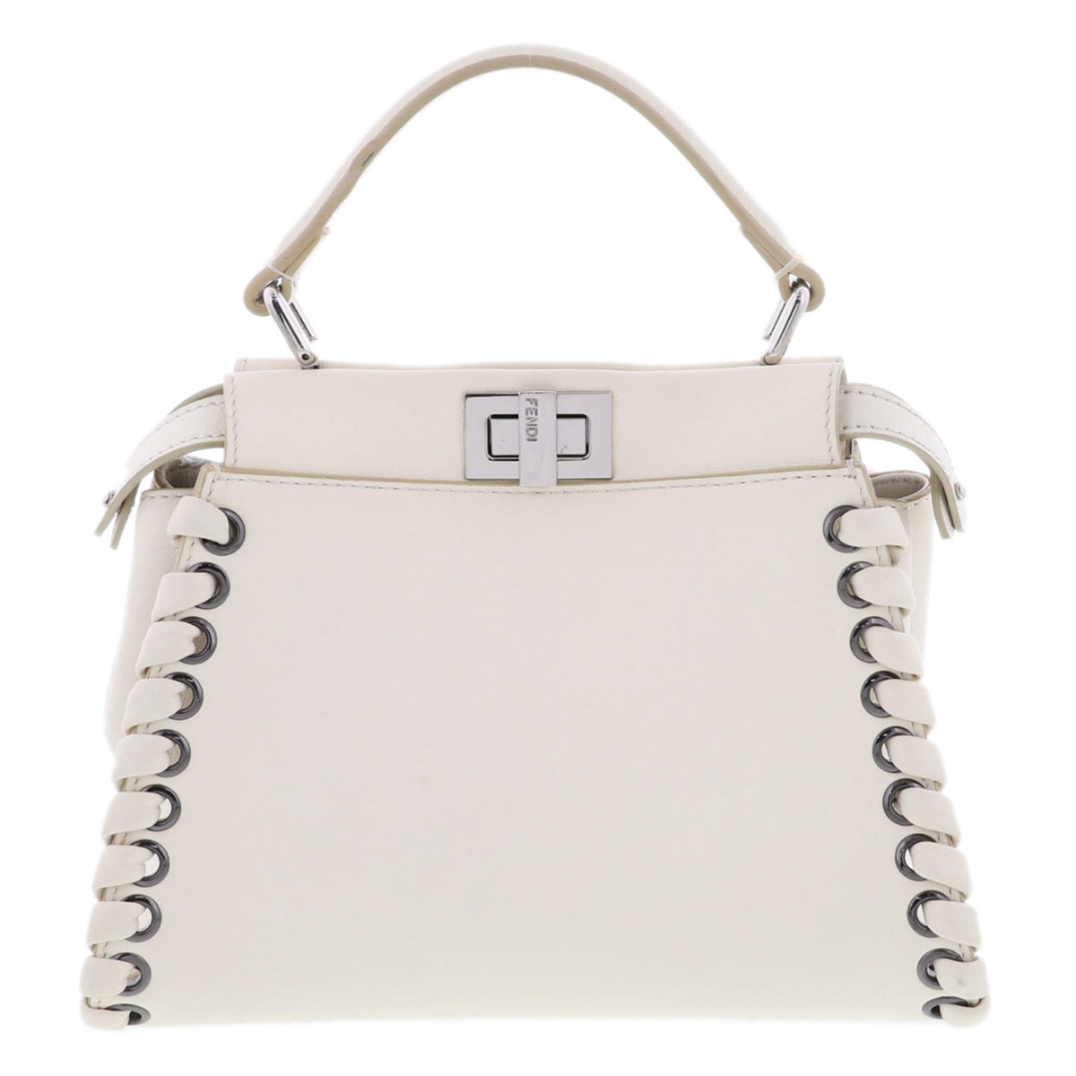 【値下げ】 FENDI フェンディ ミニピーカブー ハンドバッグ 8BN244 レザー アイボリー サイド編み レディース【中古】 86,900円