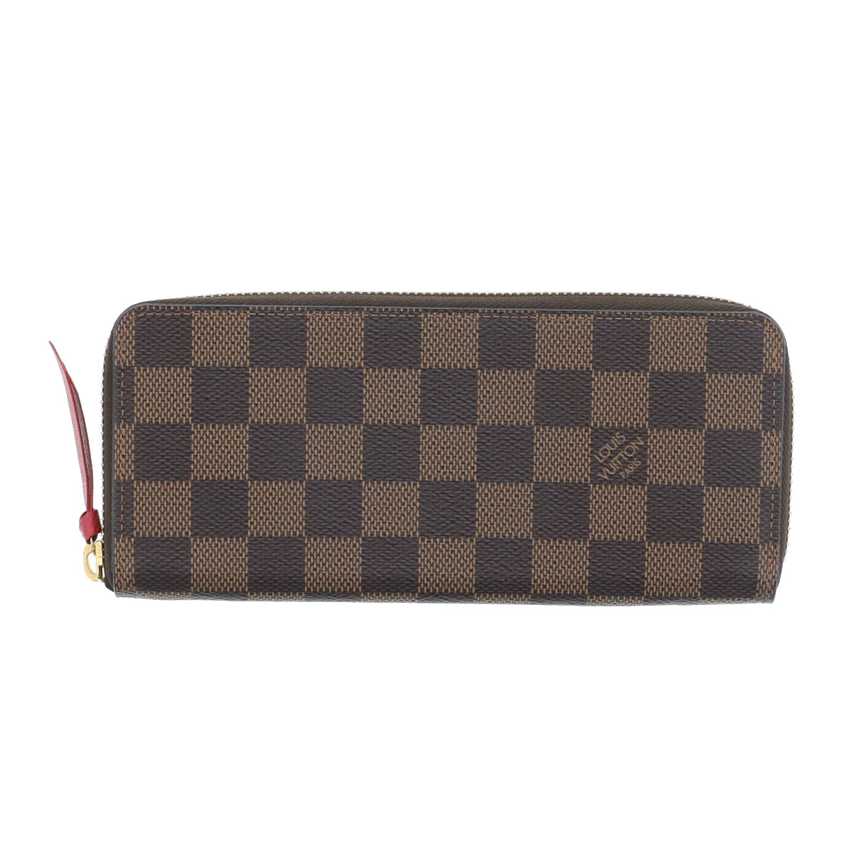 LOUIS VUITTON ルイ・ヴィトン ポルトフォイユ クレマンス 長紙入れ N60534 ダミエキャンバス なめし革 エベヌ 赤いこと  レディース【中古】