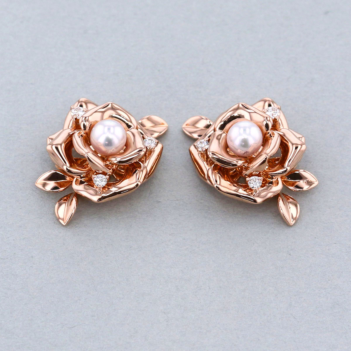 MIKIMOTO ミキモト ローズモチーフ ベビーパール ダイヤモンド ピアス 750PG ピアス K18ピンクゴールド レディース【中古】