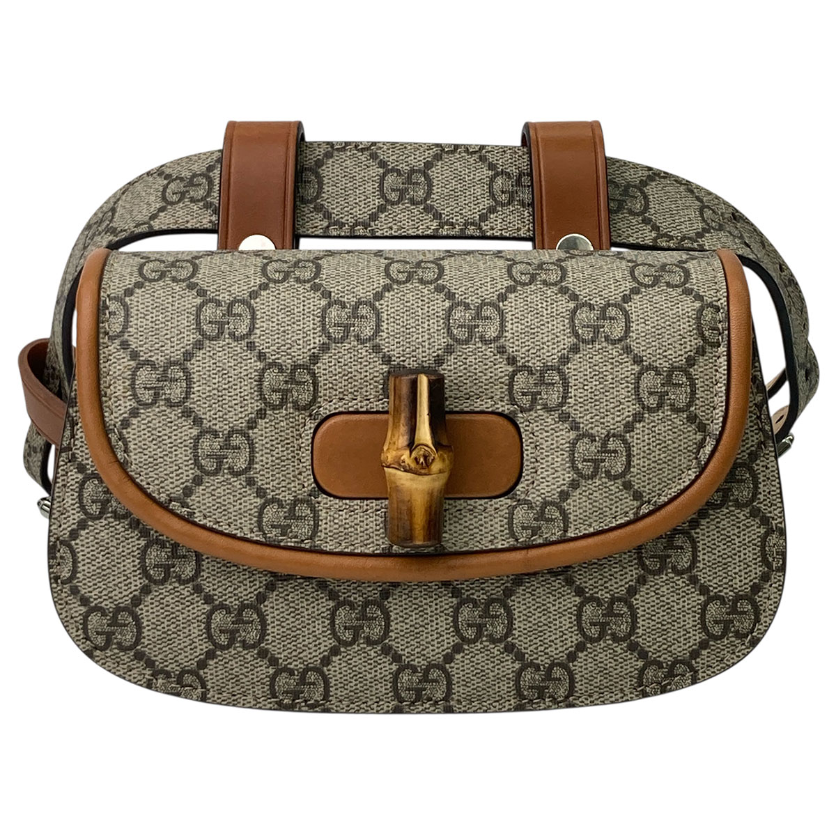 GUCCI グッチ バンブー 1947 ミニベルトバッグ ウエストバッグ イタリア GGキャンバス レザー グレー ブラウン レディース【中古】