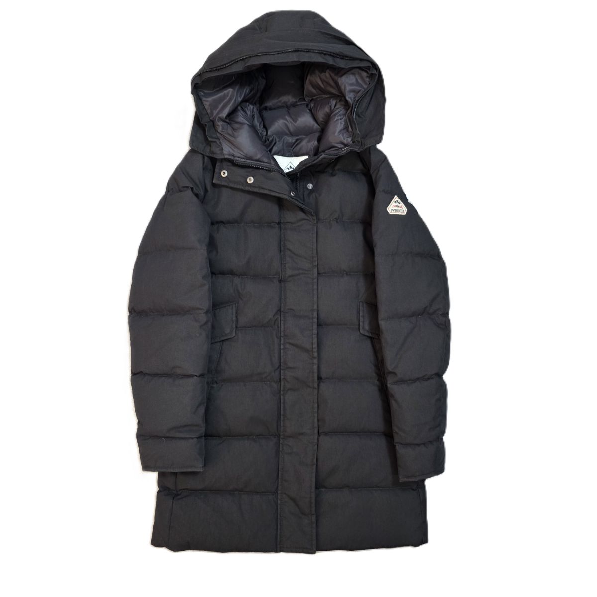 【値下げ】Pyrenex ピレネックス GRENOBLE グルノーブル ロングダウンジャケット ダウンコート フード付き ブラック ダウンジャケット HW1002 36 コットン  レディース【中古】