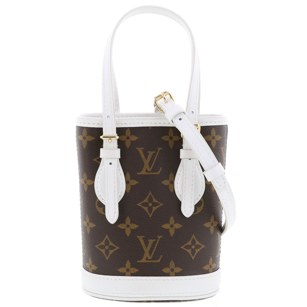 LOUIS VUITTON ルイ・ヴィトン ナノ バケット モノグラム ショルダーバッグ M81489 モノグラム レザー ブラウン ホワイト レディース【中古】