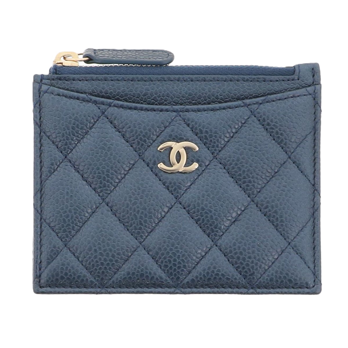 【引き下げ】CHANEL シャネル マトラッセ キャビアひと肌 歌留多 コインケース  青碧 ゴールド金具  レディース【中古】