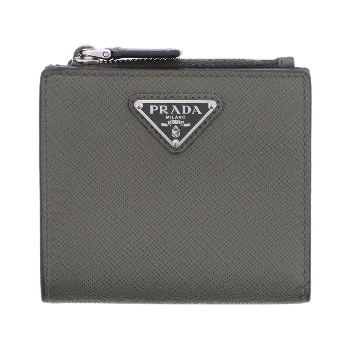 【値下げ】PRADA プラダ サフィアーノ トライアングル 二つ折り財布 2ML049 レザー カーキ メンズ【中古】