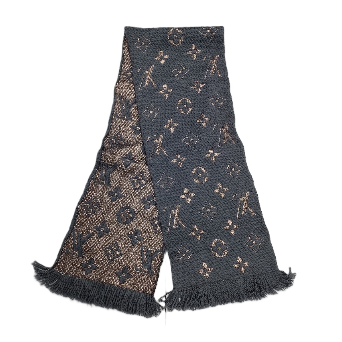 LOUIS VUITTON ルイ・ヴィトン エシャルプ ロゴタイプ 気違い えり巻き M70467 羊毛 薄墨色  レディース【中古】