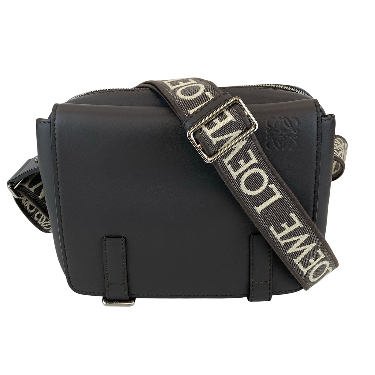 LOEWE ロエベ ミリタリー メッセンジャー ショルダーバッグ レザー グレー レディース【中古】
