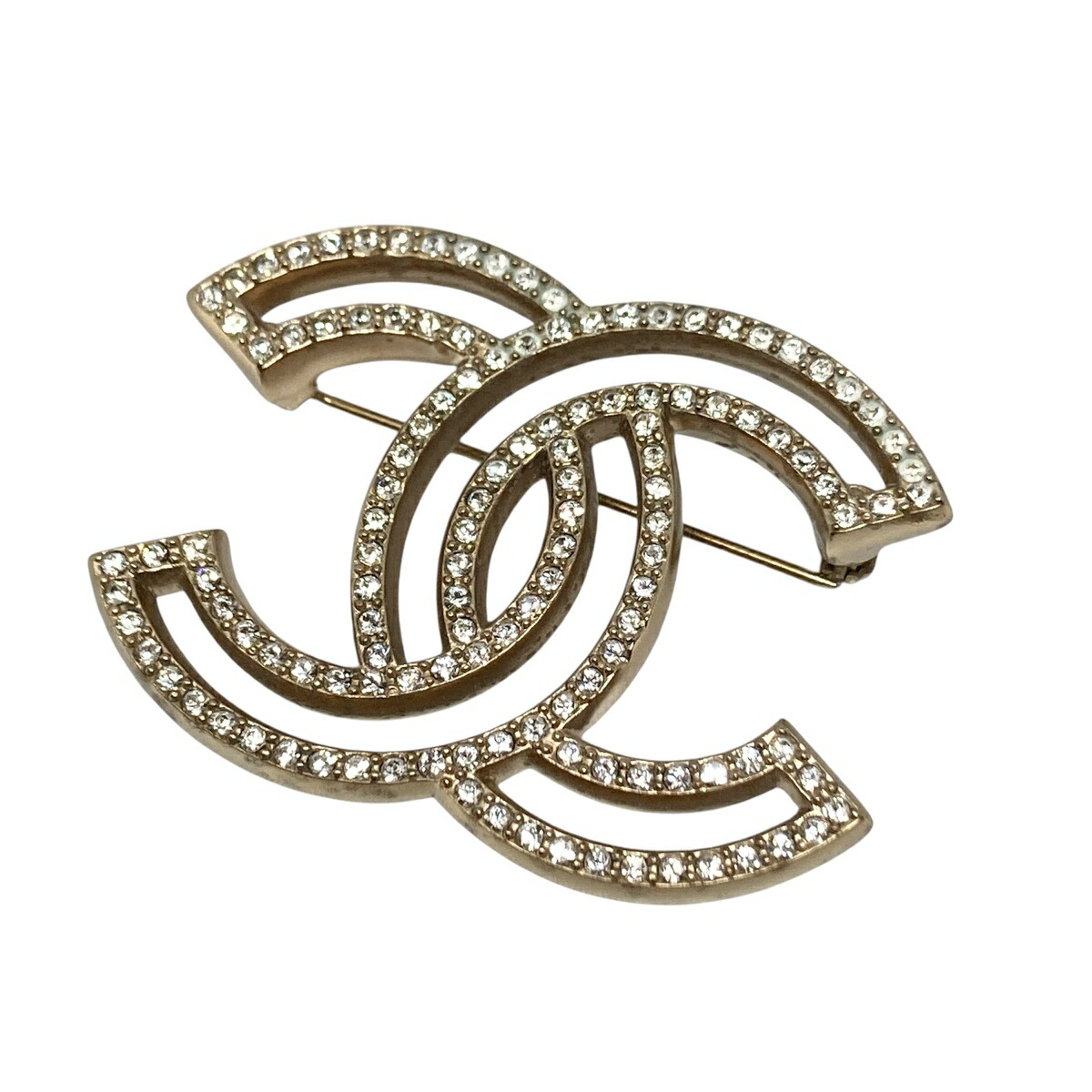 CHANEL シャネル ココマーク ラインストーン ブローチ GP ゴールド A17V刻印 ユニセックス【中古】