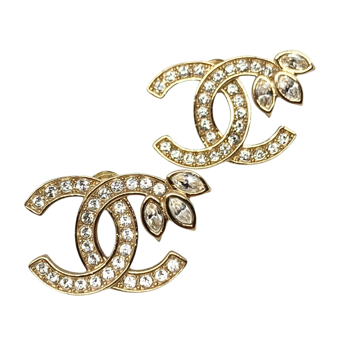 CHANEL シャネル ラインストーン リーフ ココマーク ピアス ゴールド B22K刻印 レディース【中古】