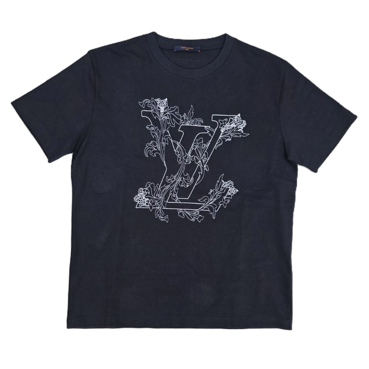 【値下げ】LOUIS VUITTON ルイ・ヴィトン 20AW フラワー エンブロイダリー ロゴ 刺繍 L ネイビー 半袖Ｔシャツ コットン メンズ【中古】