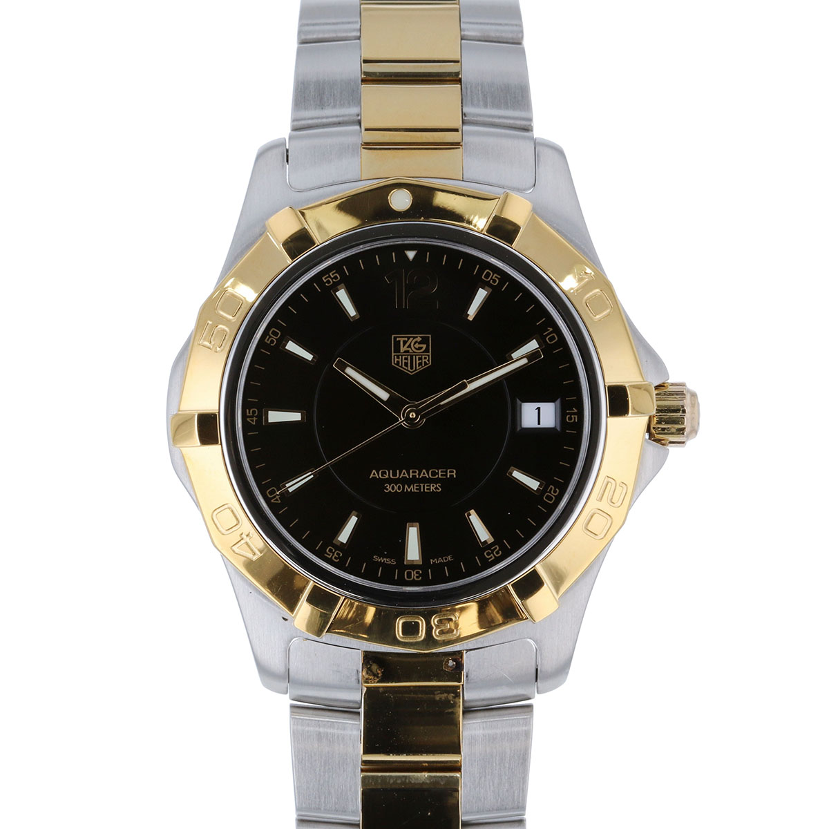 TAG HEUER タグホイヤー アクアレーサー デイト 300M 腕時計 WAF1123.BB0807 ステンレス シルバー ゴールド ブラック クオーツ メンズ【中古】