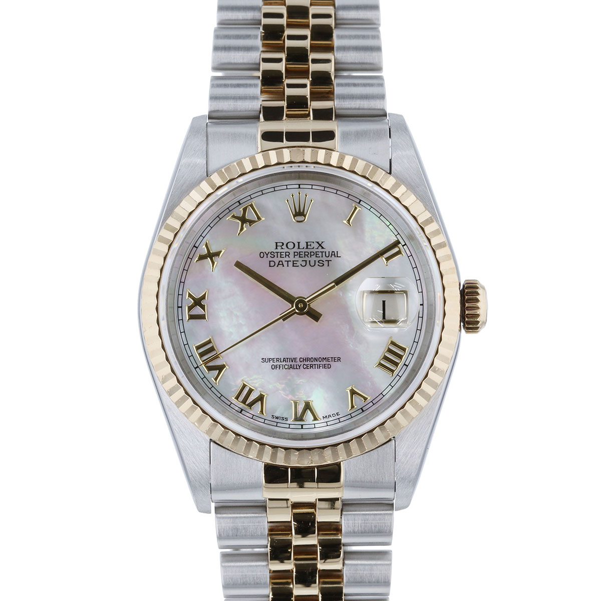 ROLEX ロレックス デイトジャスト シェル文字盤 MOP 腕時計 16233NR P番 ステンレス イエローゴールド ホワイト 自動巻き メンズ【中古】