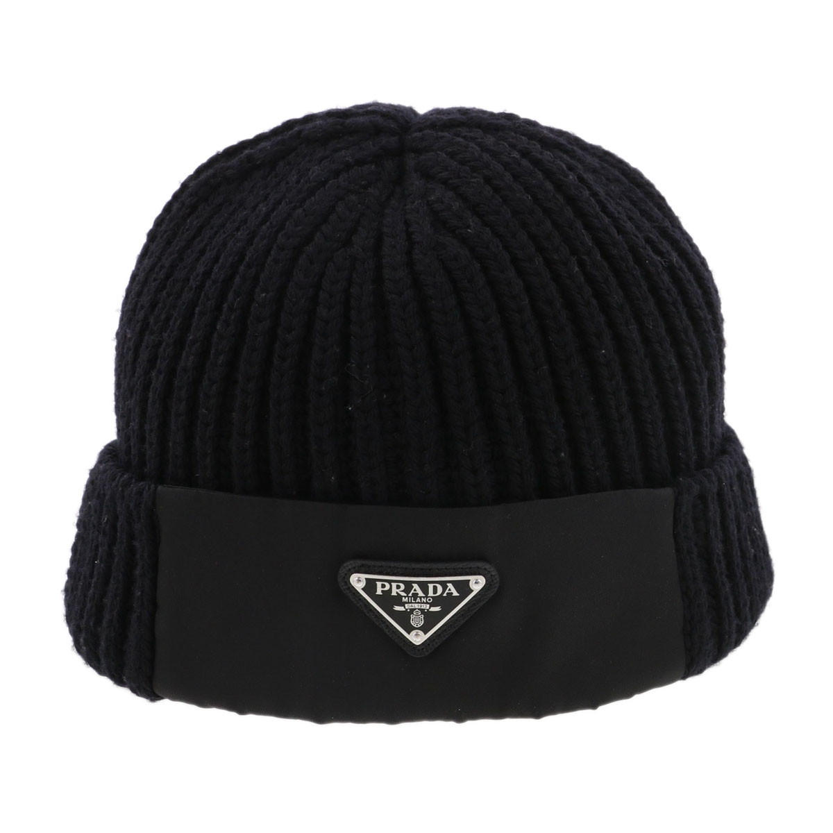 PRADA プラダ Re-Nylon  ギャバジン  羊毛 旗がしら 編み物旗がしら UMD446 L 手入らず羊毛 黒いこと しろがね色金具  レディース【中古】