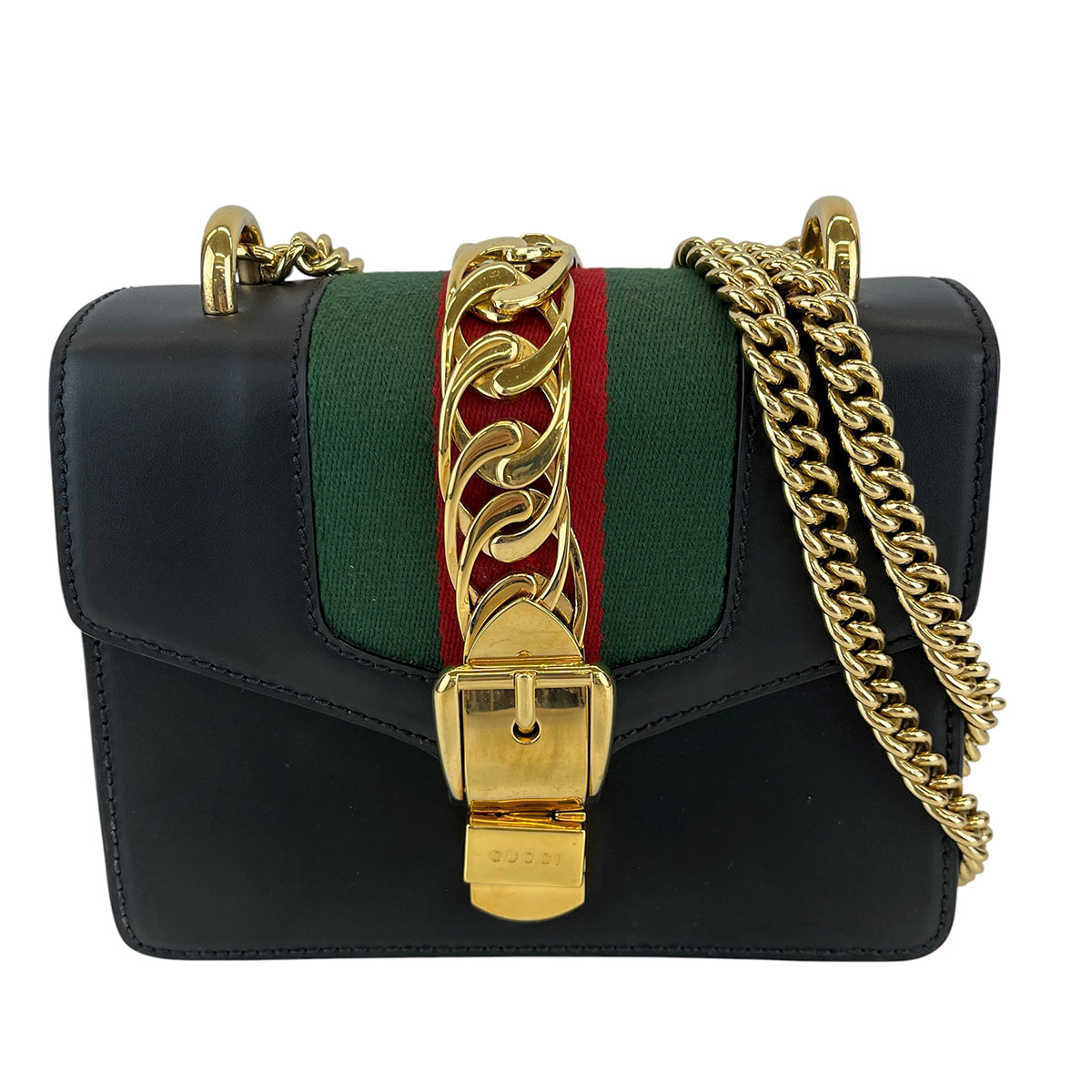 GUCCI グッチ シルヴィ チェーン ショルダーバッグ 431666 レザー ブラック レディース【中古】