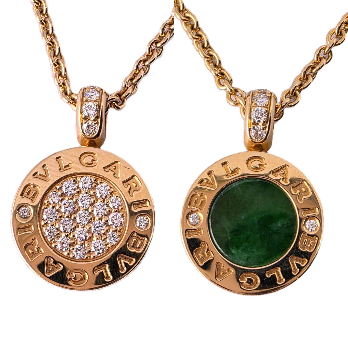 【値下げ】BVLGARI ブルガリ ブルガリブルガリ パヴェ ダイヤ ネックレス K18 PG ピンクゴールド × ダイヤモンド × グリーンジェイド ネックレス CL857286 K18ピンクゴールド レディース【中古】
