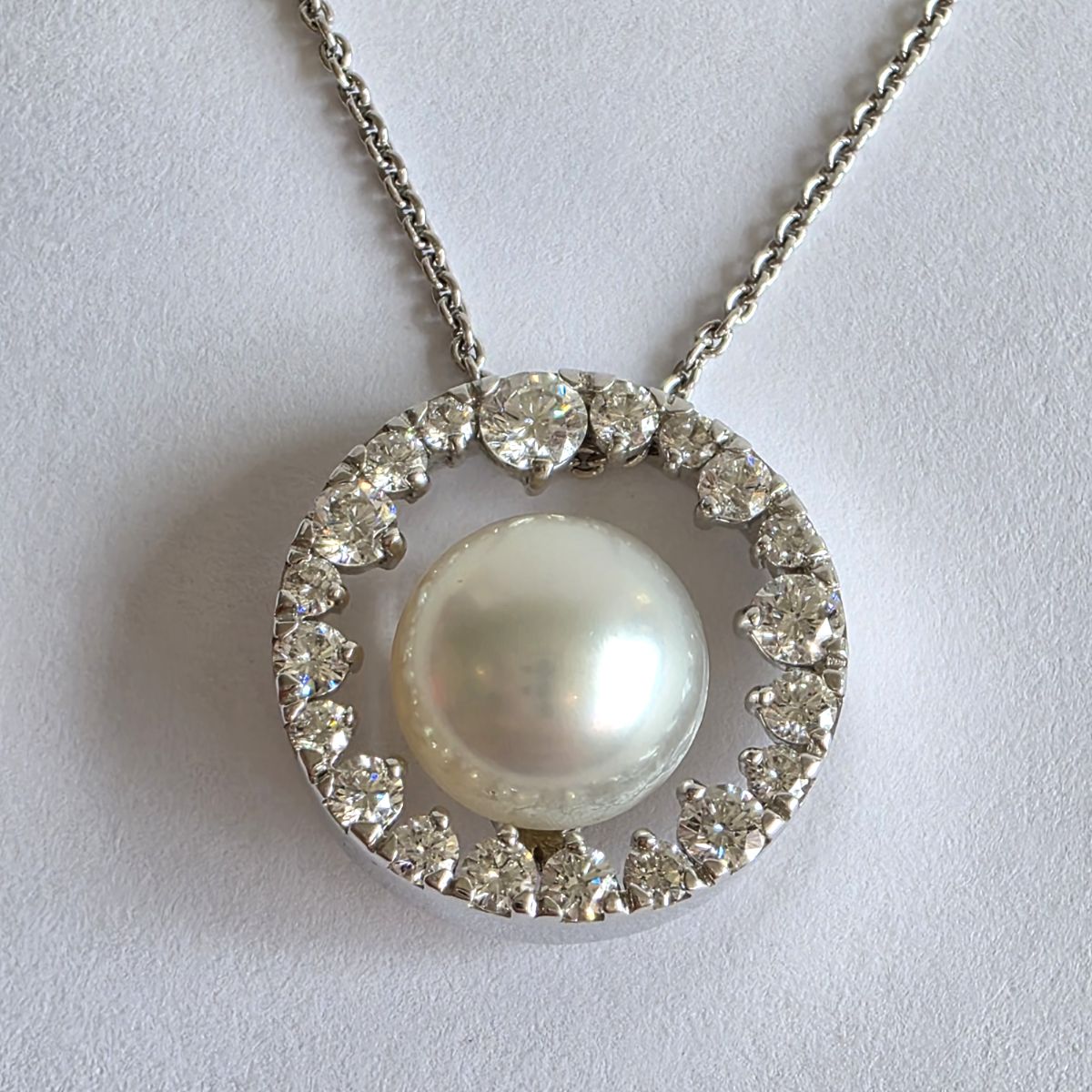 MIKIMOTO ミキモト ダイヤモンド サークル アコヤパール ネックレス 10mm K18WG ホワイトゴールド 43cm 8.2g ネックレス レディース【中古】