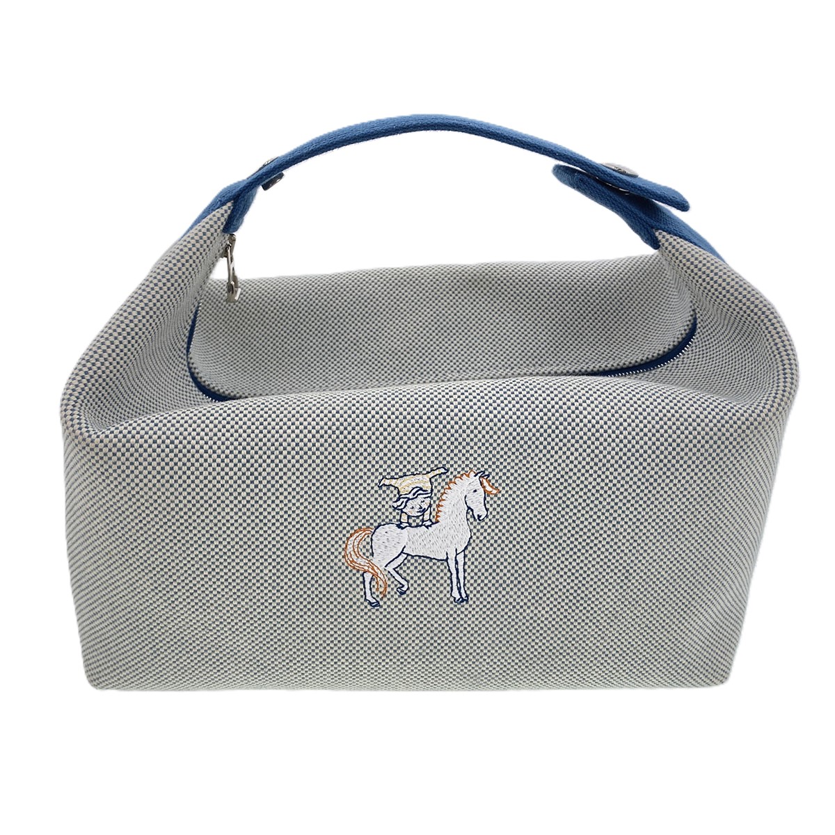 HERMES エルメス ブリッド ア ブラック ガブリオル GM ハンドバッグ H103587M コットン ブルー レディース【中古】