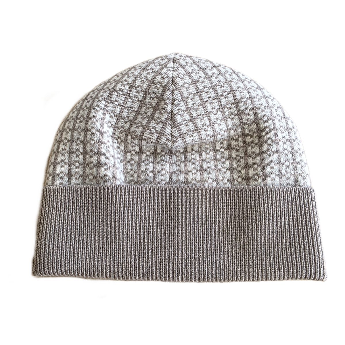 HERMES エルメス 23AW《頼み所》 Bonnet Hope カシミール100％ Hロゴタイプ 総柄 編み物帽 ビーニー 編み物旗がしら S カシミール ベージュ  レディース【中古】