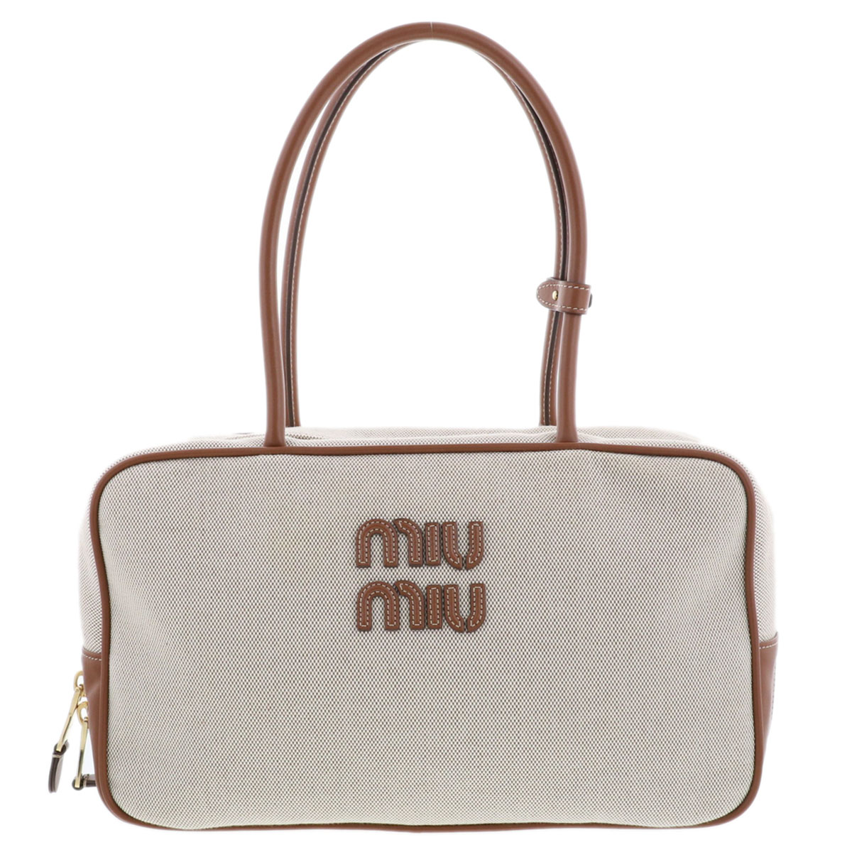 【引き下げ】  Miu Miu ミュウ ミュウ 洋弓 帆布 ハンドバック ボストンバッグ 5BB163 帆布 ベージュ  レディース【中古】
