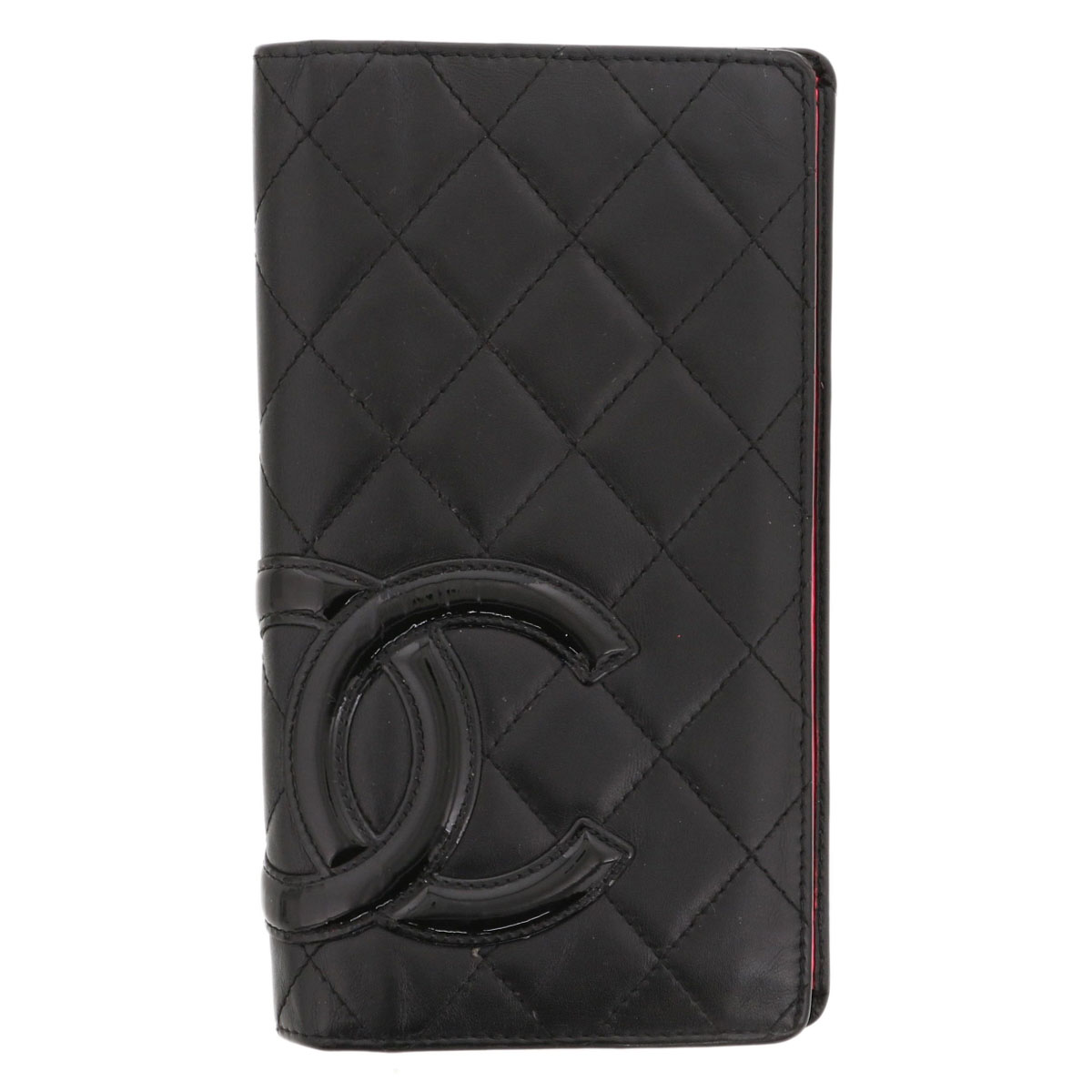 CHANEL シャネル カンボンライン 長紙入れ A26717 カーフスキン 黒いこと サクラ色 13番台  レディース【中古】