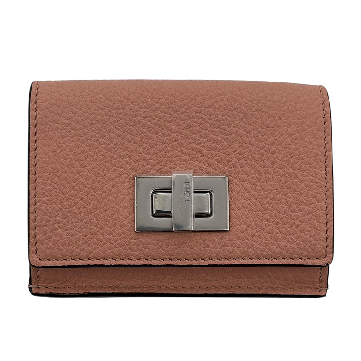 【再引き下げ】FENDI フェンディ ピーカブー セレリア コンパクトウォレット 三つ折り紙入れ 8M0426 なめし革 さくら色 しろがね色金具  レディース【中古】