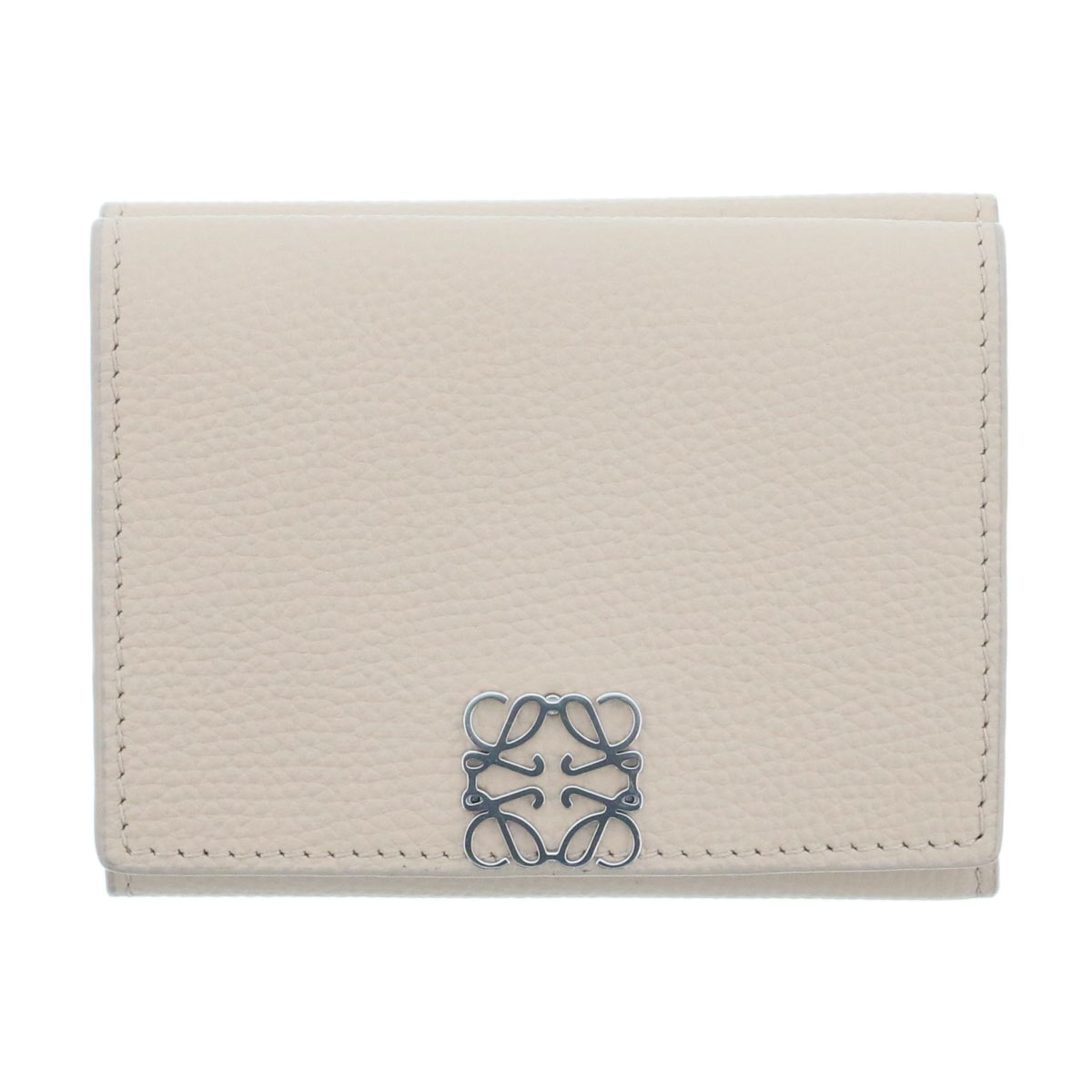 LOEWE ロエベ アナ瓦 三つ折り紙入れ C821TR2X16 子ウシ ベージュ しろがね色金具  レディース【中古】