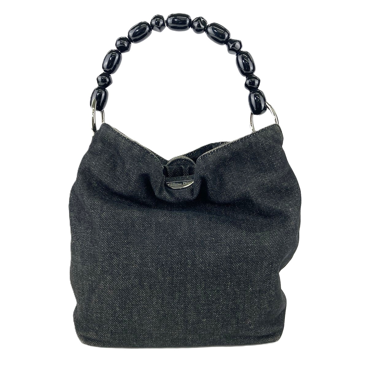 Christian Dior クリスチャンディオール マリスパール デニム ロゴプレート ハンドバッグ デニム ブルー ブラック レディース【中古】