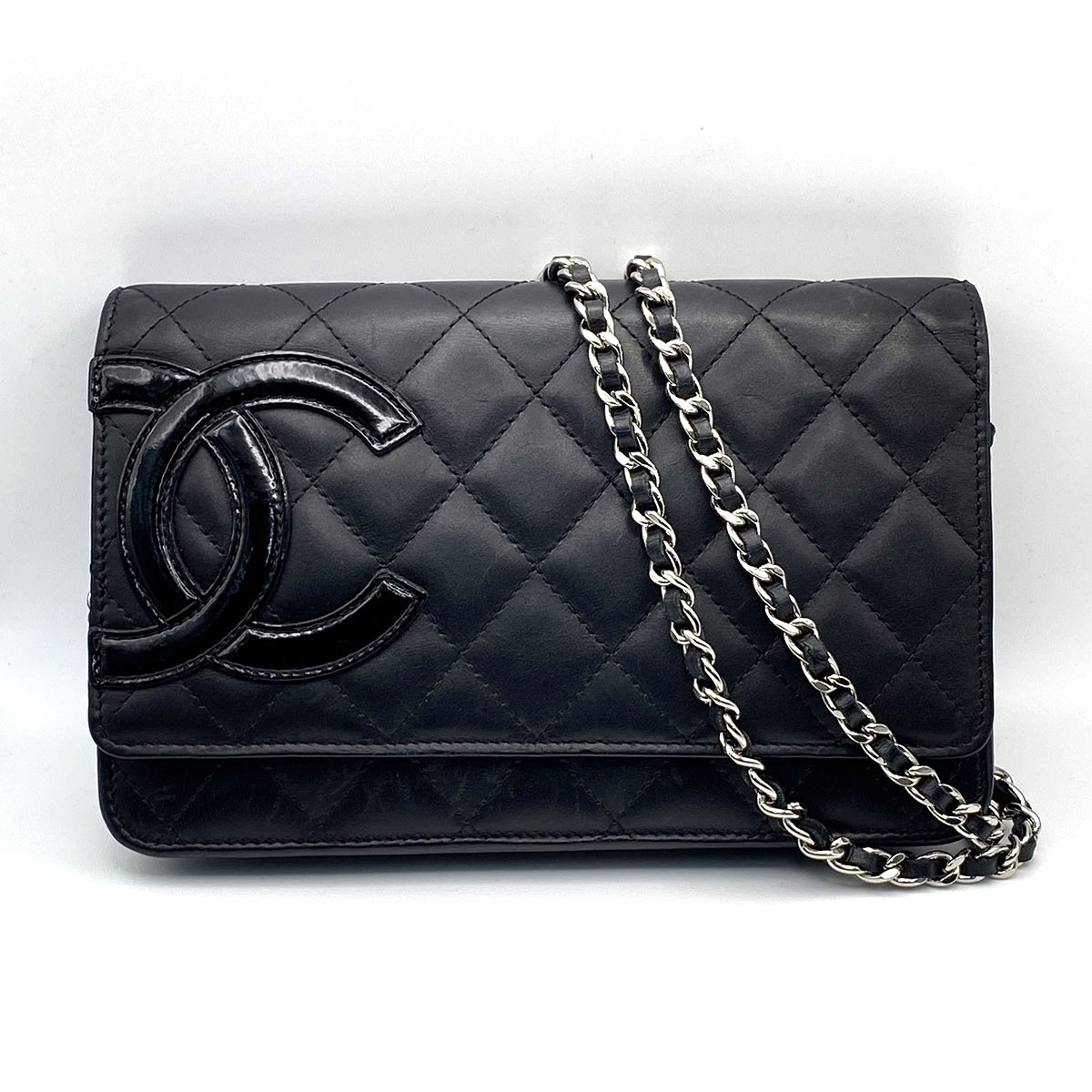 CHANEL シャネル カンボンチェーンウォレット ウォレットチェーン A46646 ラムスキン ブラック レディース【中古】