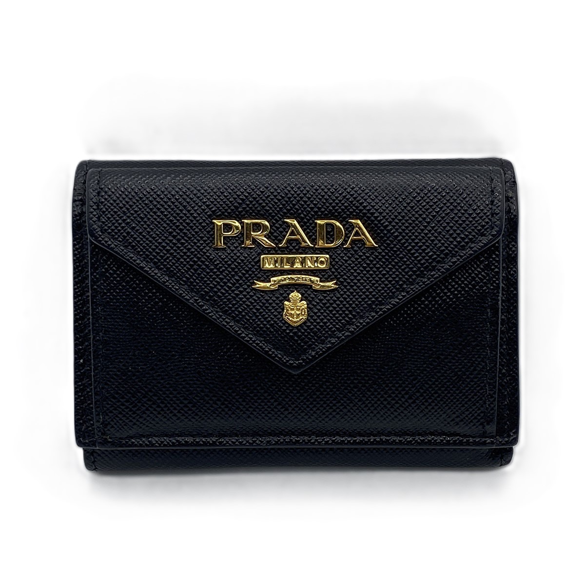 PRADA プラダ サフィアーノ コンパクトウォレット 三つ折り紙入れ 1MH021 なめし革 黒いこと  レディース【中古】