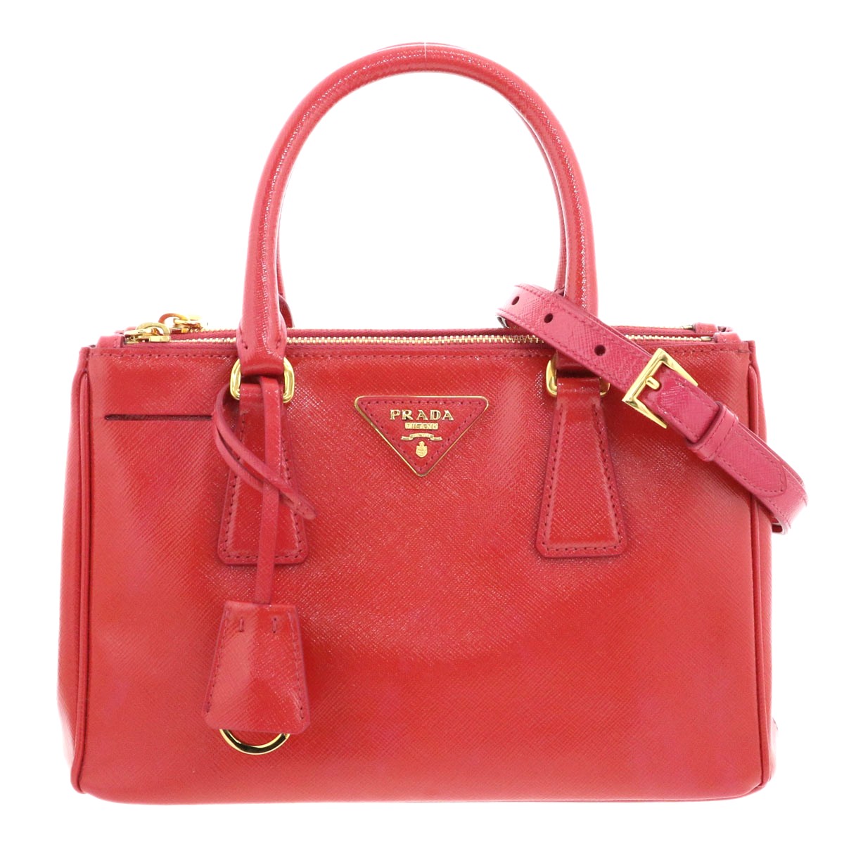 PRADA プラダ ガレリア 2WAY ハンドバック ３角形ロゴタイプ  ショルダーバッグ BN2316 サフィアーノ 赤いこと  レディース【中古】