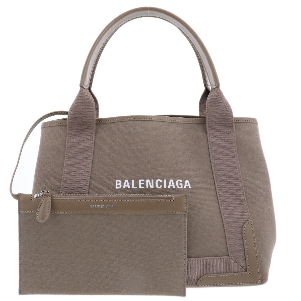 BALENCIAGA バレンシアガ ネイビーカバ S NAVY CABAS トートバッグ 2WAY ハンドバッグ 339933 S キャンバス レザー ベージュ ブラウン レディース【中古】 52,080円