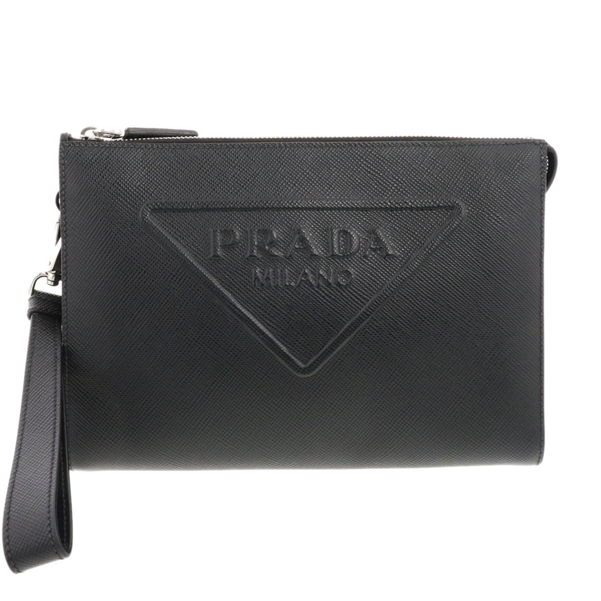PRADA プラダ サフィアーノ トラベル クラッチバッグ クラッチバッグ レザー ブラック メンズ【中古】