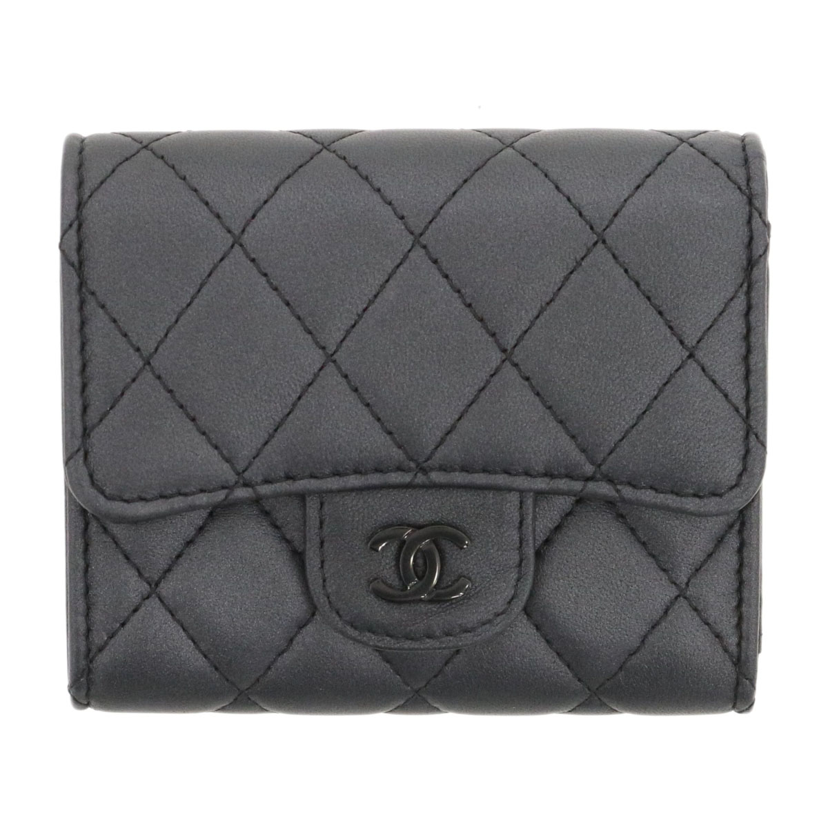 CHANEL シャネル クラシック スモールフラップウォレット ソーブラック 三つ折り財布 AP0229 ブラック ユニセックス【中古】