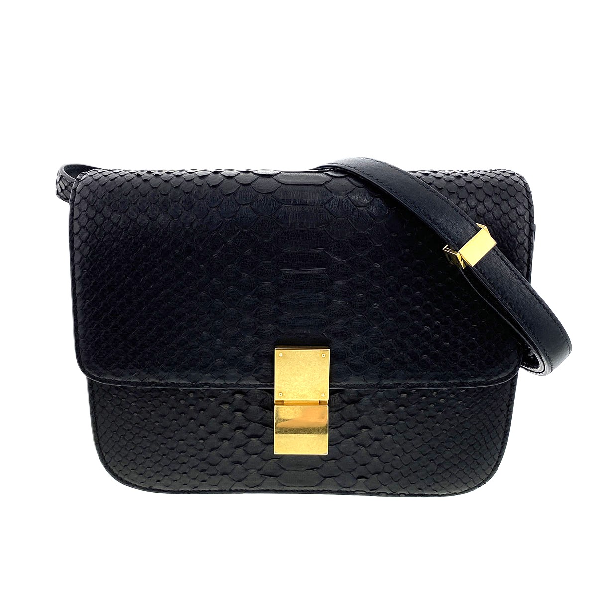 CELINE セリーヌ クラシックボックス ミディアム ショルダーバッグ 16417PLA.38NO パイソン ブラック レディース【中古】