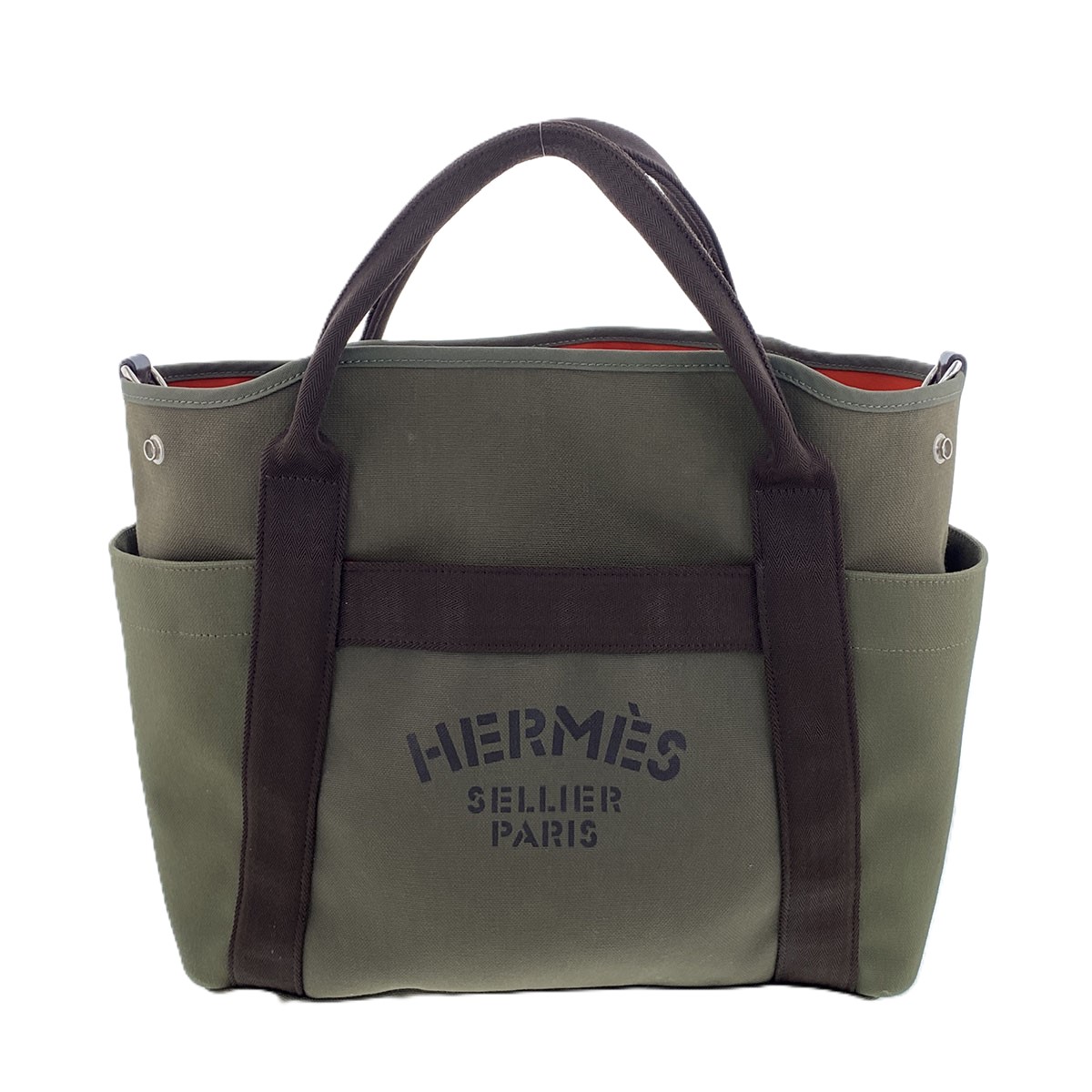 HERMES エルメス サックドパンサージュグルーム トートバッグ トワルシェブロン キャンバス カーキ A刻印  ユニセックス【中古】