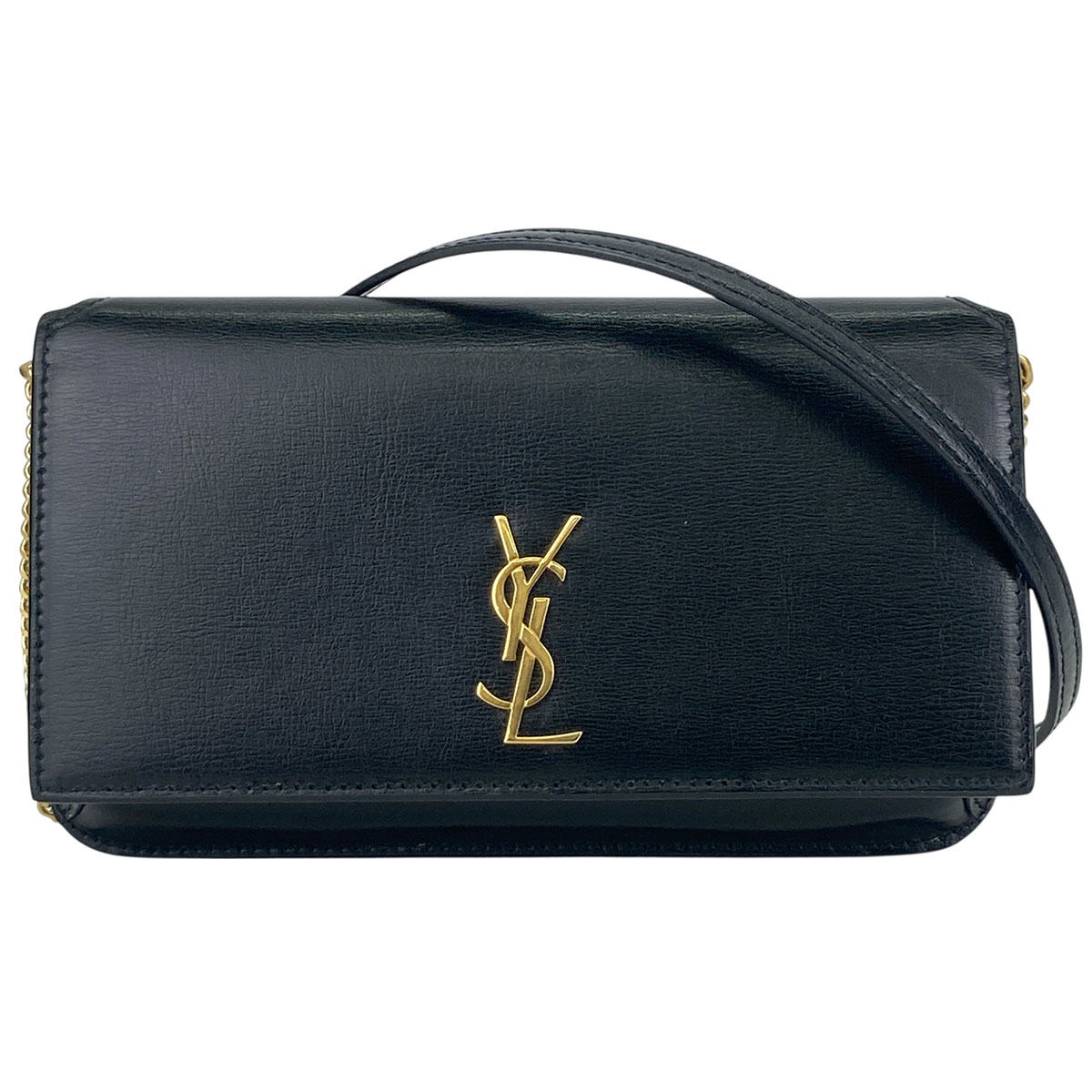 SAINT LAURENT サンローラン カサンドラ フォンホルダー ショルダーバッグ 635095 レザー ブラック ゴールド金具  レディース【中古】