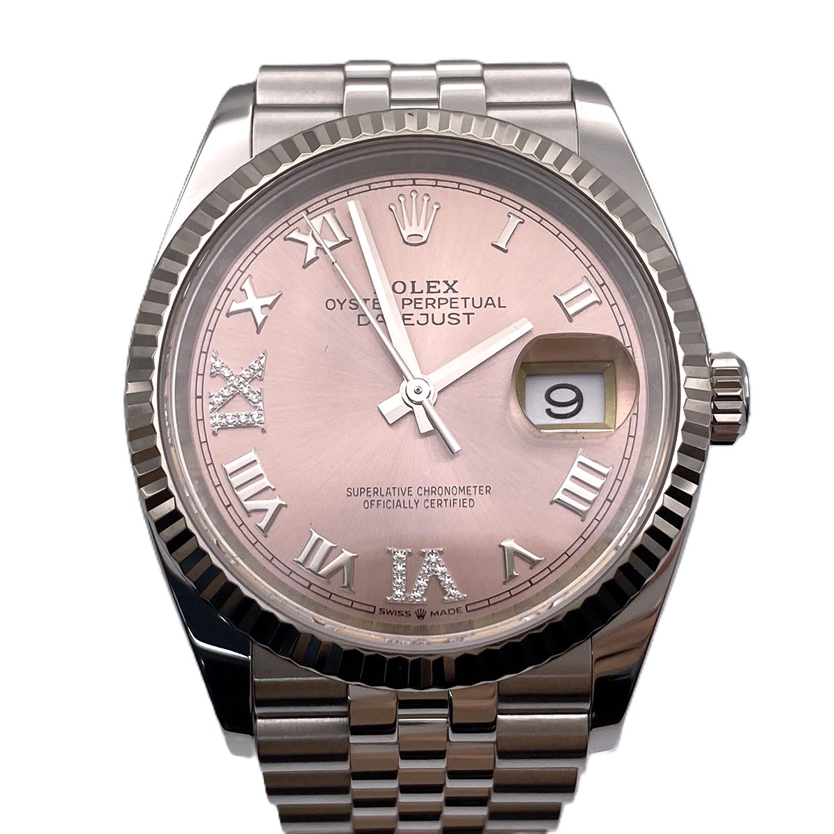 【値下げ】ROLEX ロレックス デイトジャスト 36mm Pink 69Diamond ローマ VI/IXダイヤ ジュビリーブレス 腕時計 126234 K18ホワイトゴールド スチール シルバー ピンク ユニセックス【中古】｜PAWNSHOP　ＲｉＺ