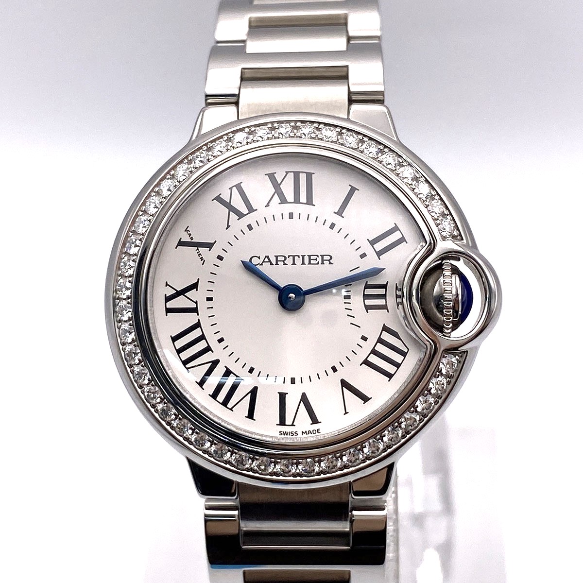 【値下げ】CARTIER カルティエ バロンブルー ダイヤベゼル 28ｍｍ Silver 腕時計 W4BB0015 シルバー シルバー レディース【中古】｜PAWNSHOP　ＲｉＺ