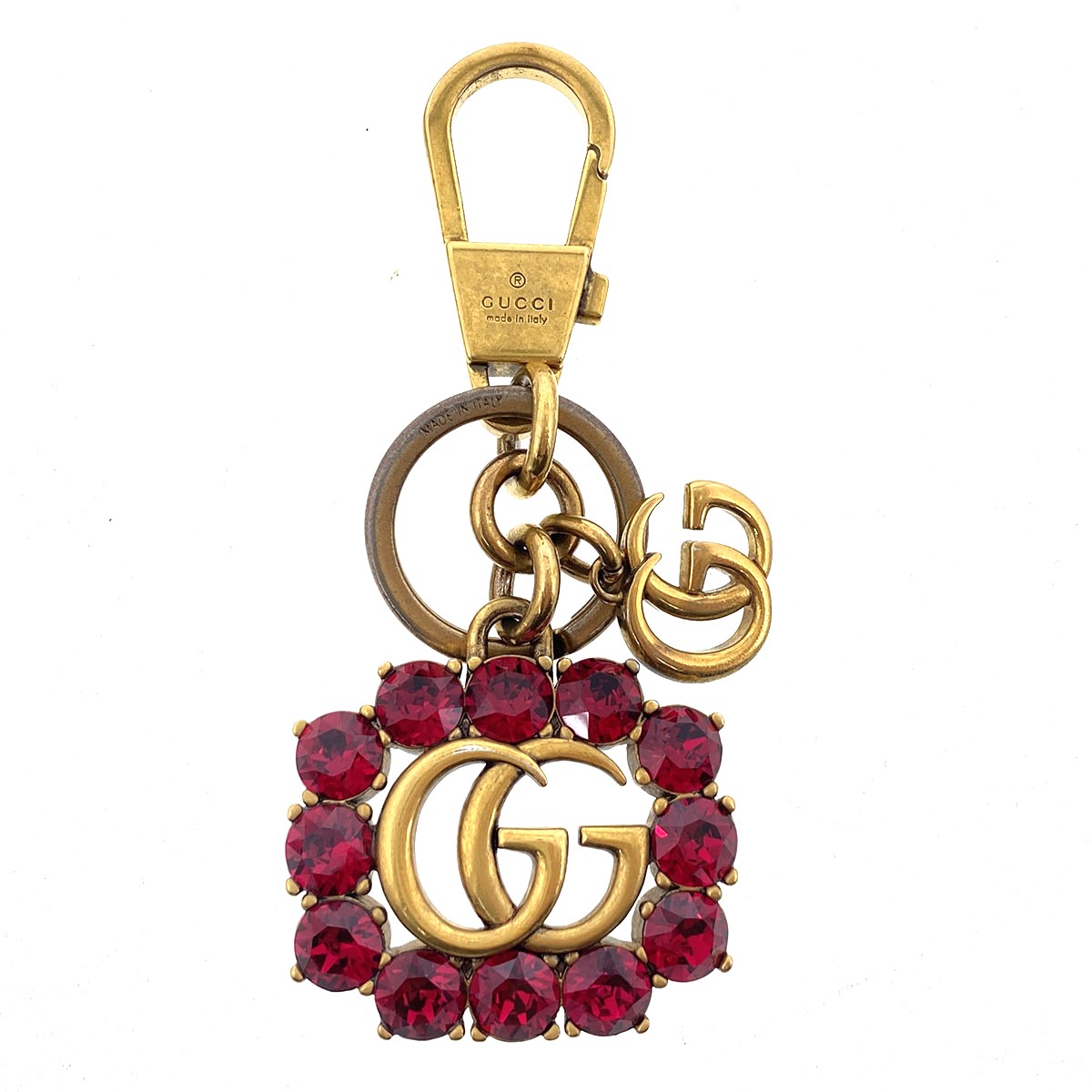 GUCCI グッチ キーホルダー ダブルG カラーストーン キーリング チャーム ゴールド レッド レディース【中古】｜PAWNSHOP　ＲｉＺ