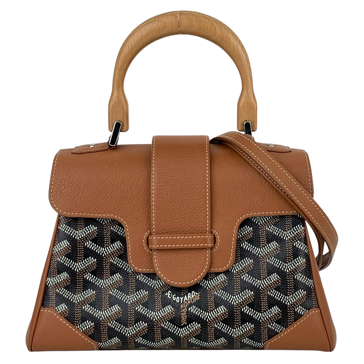 GOYARD ゴヤール サイゴン ミニ 2WAYハンドバッグ ゴヤールディンキャンバス×シュヴロッシュカーフスキン ショルダーバッグ 01CL03P PVC レザー ブラック ナチュラル レディース【中古】|PAWNSHOP RiZ