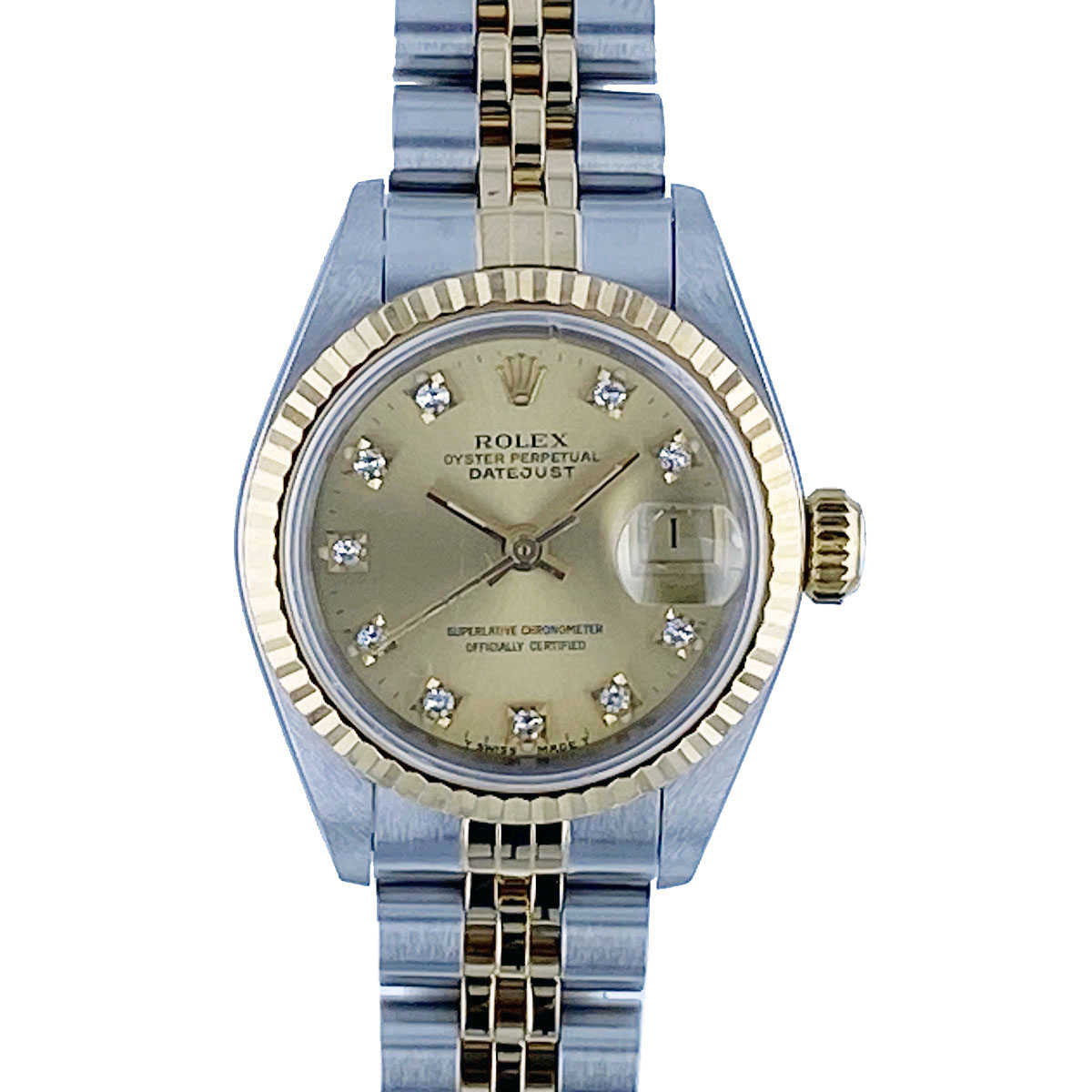 ROLEX ロレックス デイトジャスト 10P ゴールド 26粍 ウォッチ 69173G 黄色ゴールド ステンレス鋼スチール写真 しろがね色 自動小銃一巻き  レディース【中古】