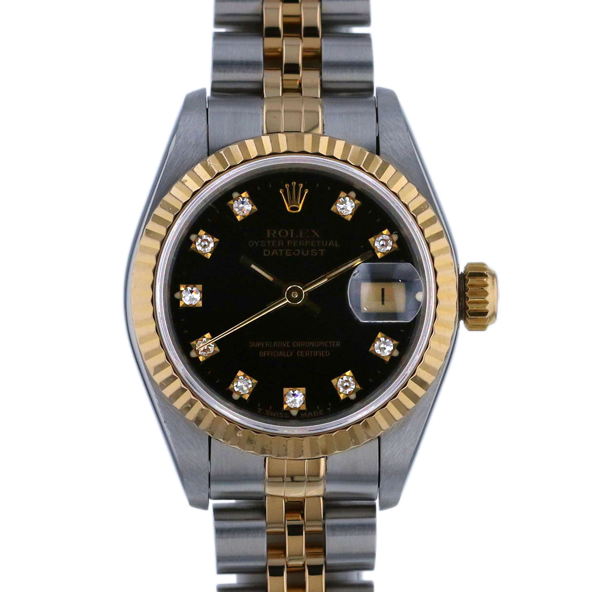 ROLEX ロレックス デイトジャスト 10P 黒いこと 26粍 PG/SS ウォッチ 69173G ステンレス鋼スチール写真 黄色ゴールド 自動小銃一巻き  レディース【中古】