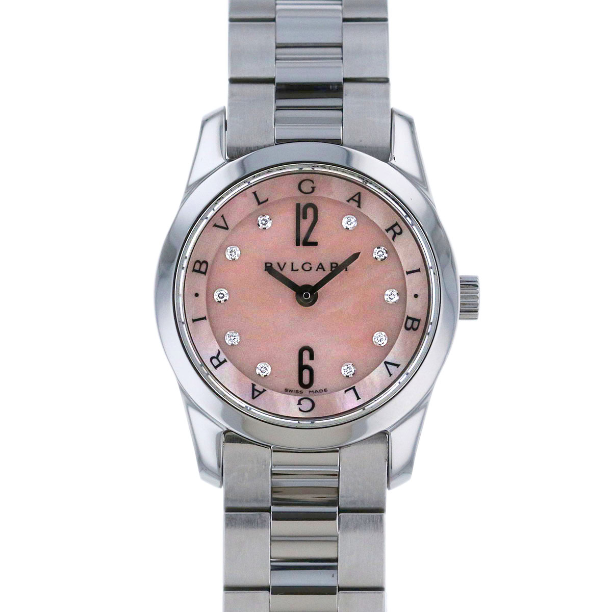 BVLGARI ブルガリ ソロテンポ ピンク MOP 10P 30mm 腕時計 ST35S ステンレス シルバー クオーツ ボーイズ【中古】|PAWNSHOP RiZ